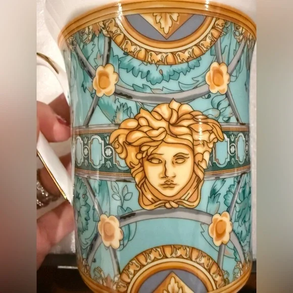 RARE Versace Rosenthal Collab Gold Trim Pink & Blue Mug Set New in Box - Picture 11 of 15